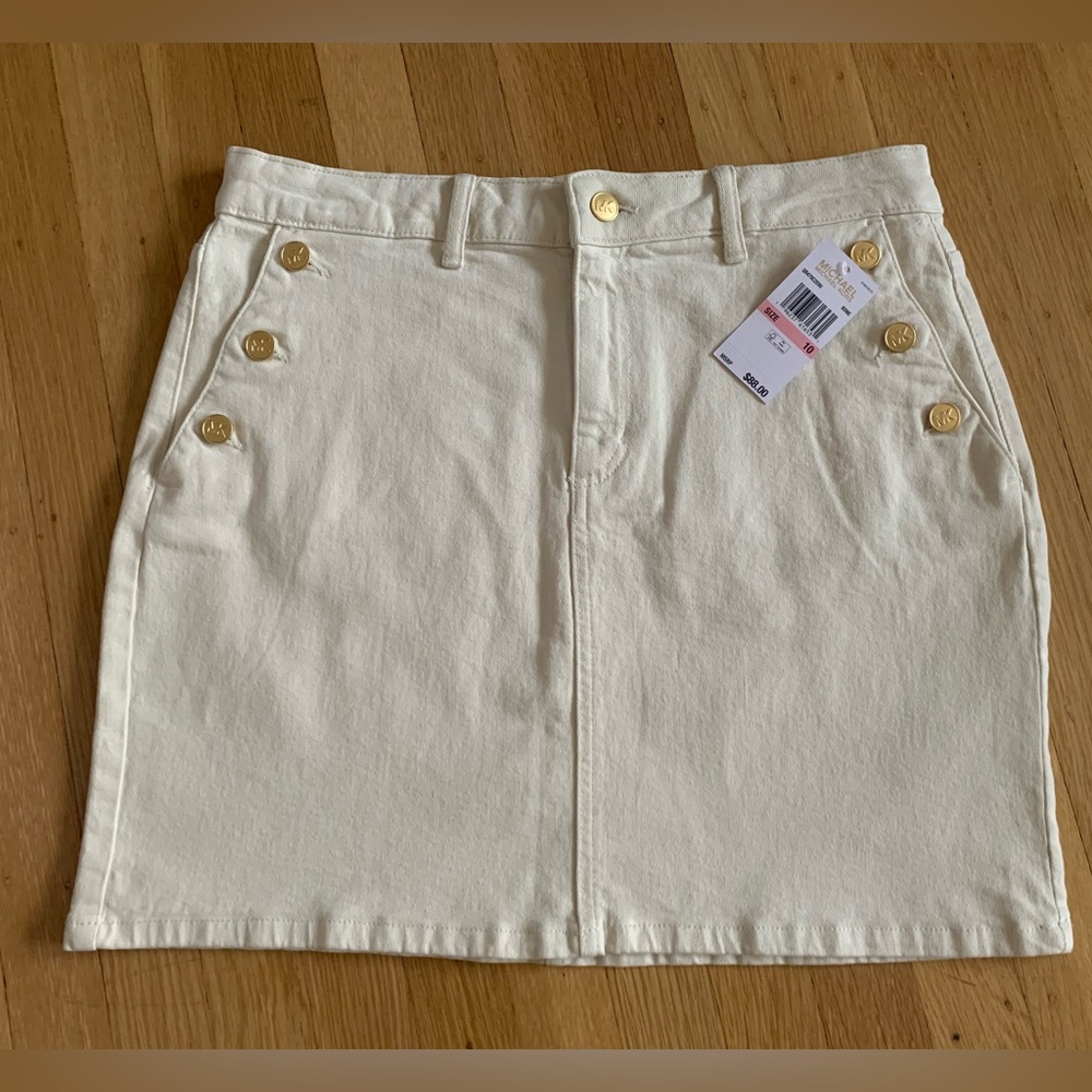 NWT MICHAEL KORS BONE MINI DENIM JEAN SKIRT SIZE 10